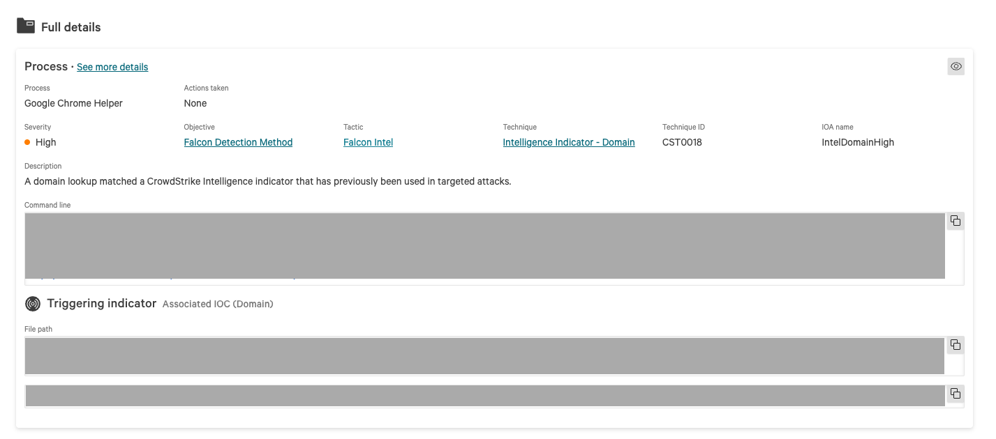 A detection details page