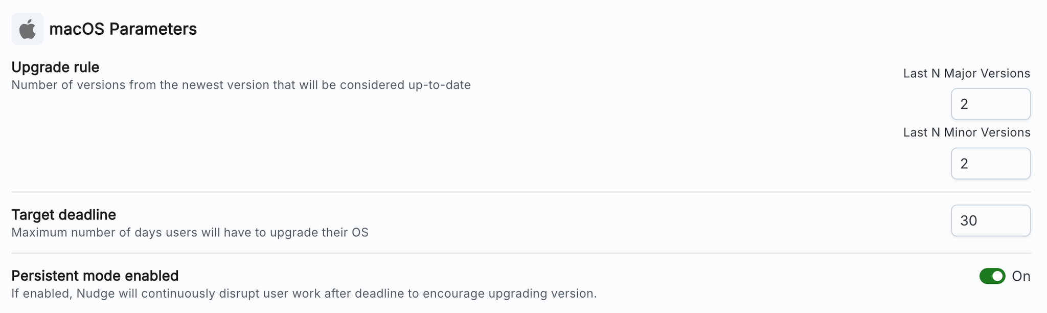 Zip parameters that can customize how Nudge deploys