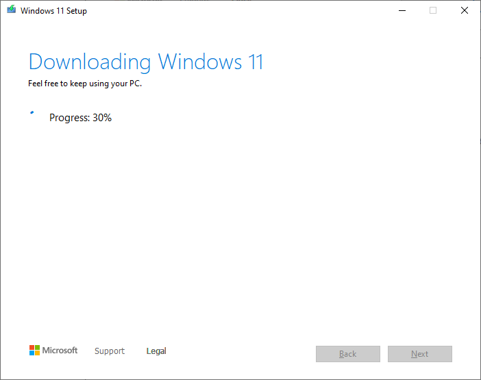 Wait while Windows downloads the necessary files