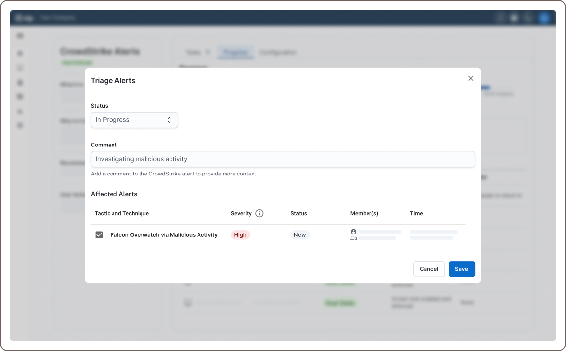 Zip app featuring the CrowdStrike triage page