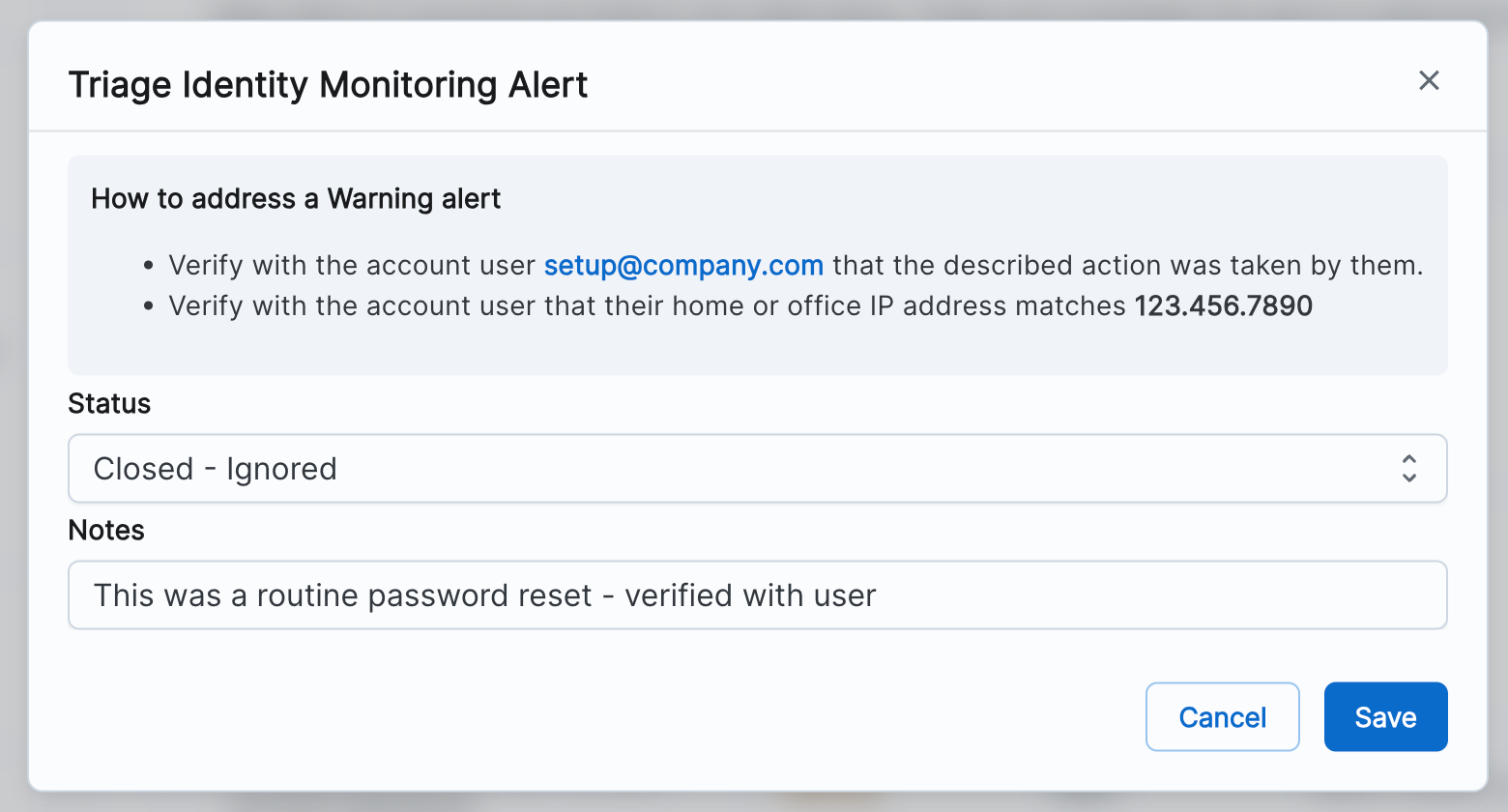 An example of how to triage an alert and add context.